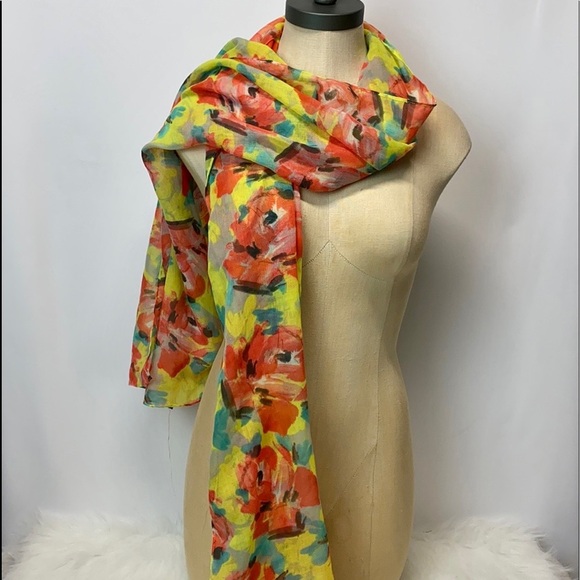 WOMENS FLORAL VOILE SHEER FASHION NECK SCARF - Picture 1 of 4